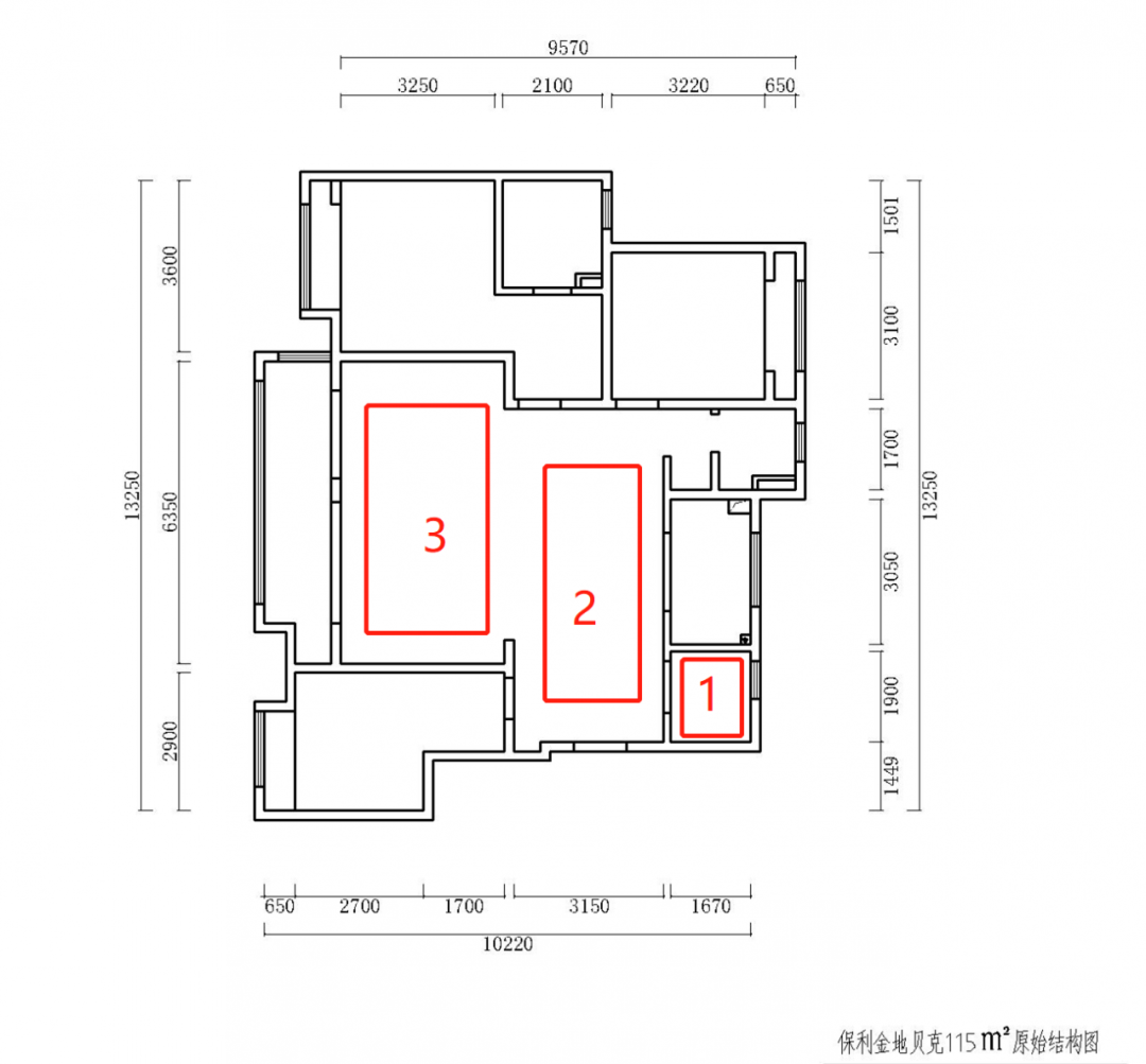 熊皓宇_紅牛設(shè)計(jì)--保利金地貝克115㎡（三房）現(xiàn)代風(fēng)格03戶(hù)型分析_原始結(jié)構(gòu)圖