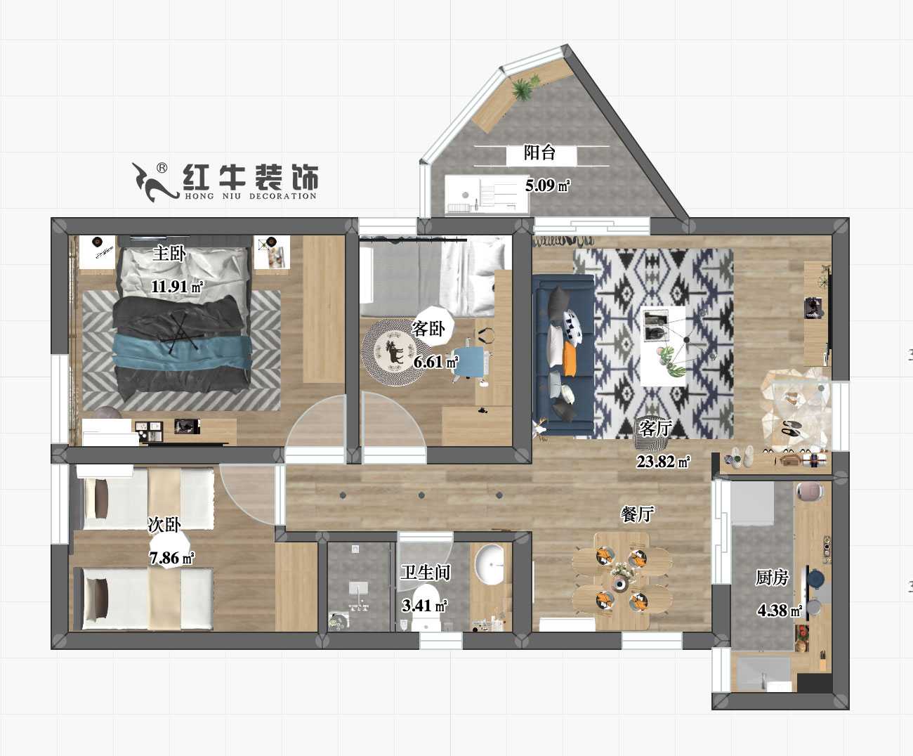 劉小勇_南灣營寧康苑38-303-90㎡-現(xiàn)代簡約風格_彩平圖