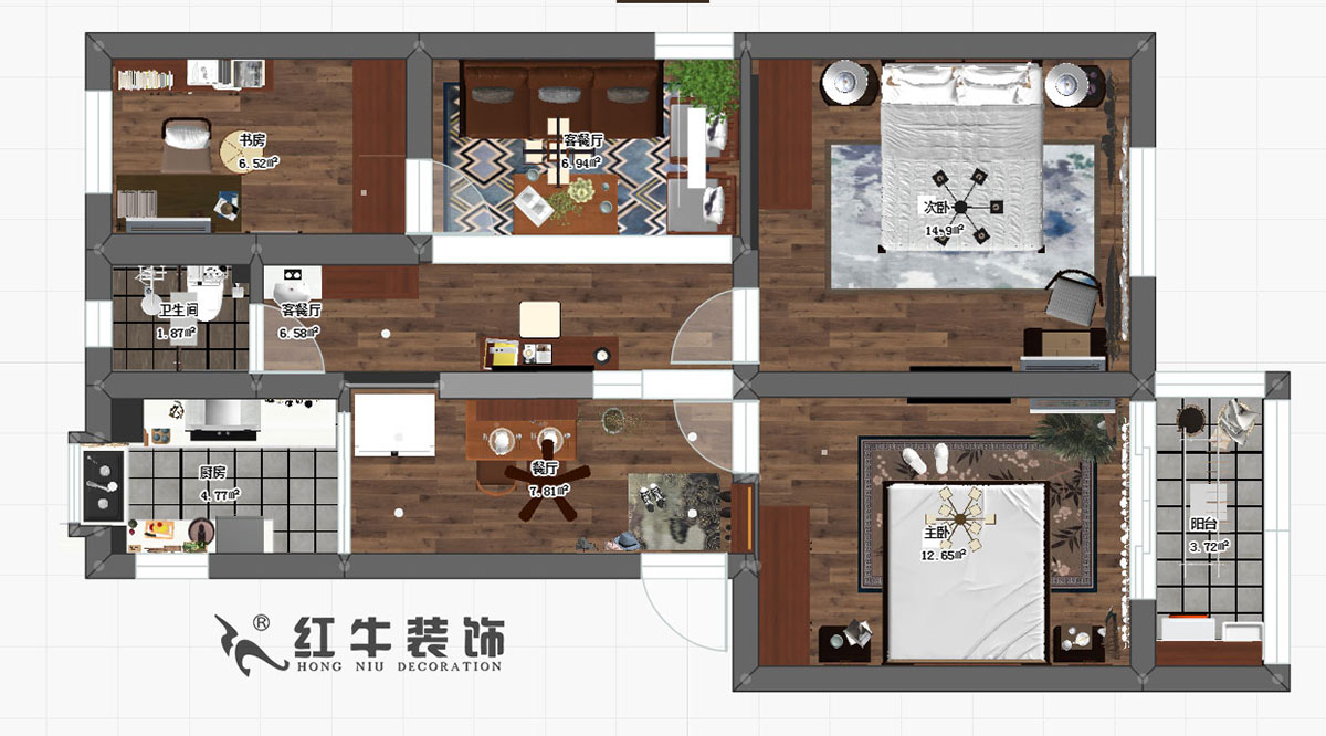魏明花_西康路3號(hào)11-301-85㎡-簡約風(fēng)格_3室2廳1衛(wèi)00彩平圖