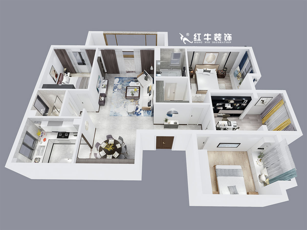 顧娟_新亭蘭苑1-604-148㎡-現(xiàn)代風(fēng)格_4室2廳2衛(wèi)（老房裝修）_定制家￥165000_全包21萬(wàn)00鳥(niǎo)瞰圖
