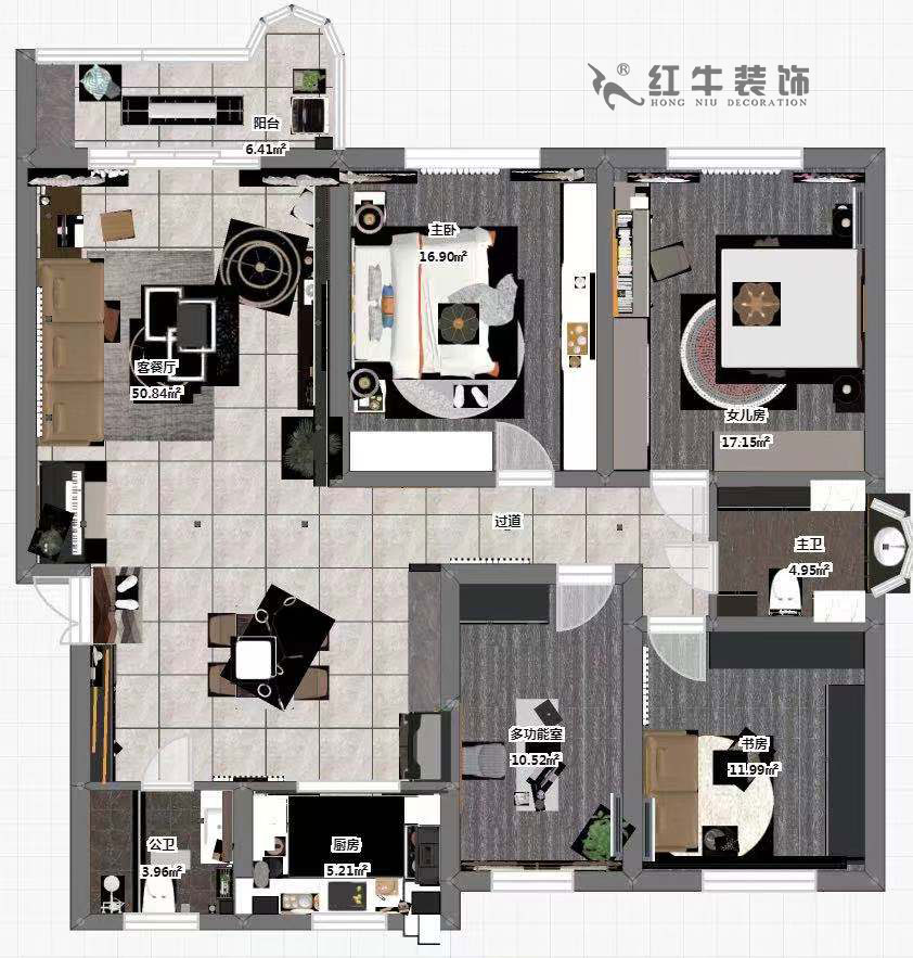 魏明花_梅花山莊21-201-702-153㎡-現(xiàn)代簡約風(fēng)格_4室2廳2衛(wèi)（二手房裝修）_定制家￥260000_全包26萬00_03彩平圖