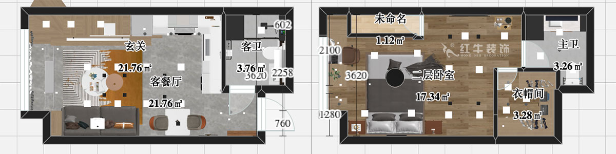 張智猿｜海賦尚城6-508-40㎡挑高-現(xiàn)代簡(jiǎn)約風(fēng)格｜1室1廳1衛(wèi)｜新房裝修｜定制家￥100000｜全包11萬(wàn)｜00_04彩平圖