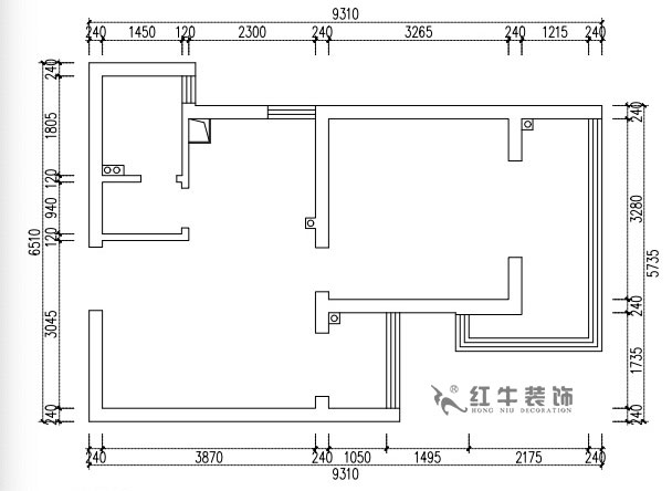 張桐瑋｜亞東城2-904-46㎡-現(xiàn)代簡約風格｜2室1廳1衛(wèi)｜老房裝修｜定制家￥80500｜全包10萬｜00_01原始結構圖