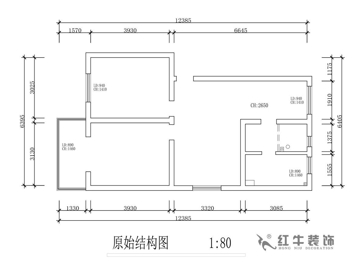蔣?。T坎110號(hào)3-501-75㎡-現(xiàn)代簡約風(fēng)格｜2室2廳1衛(wèi)｜舊房裝修｜成品家￥120000｜全包12萬｜00_01原始結(jié)構(gòu)圖