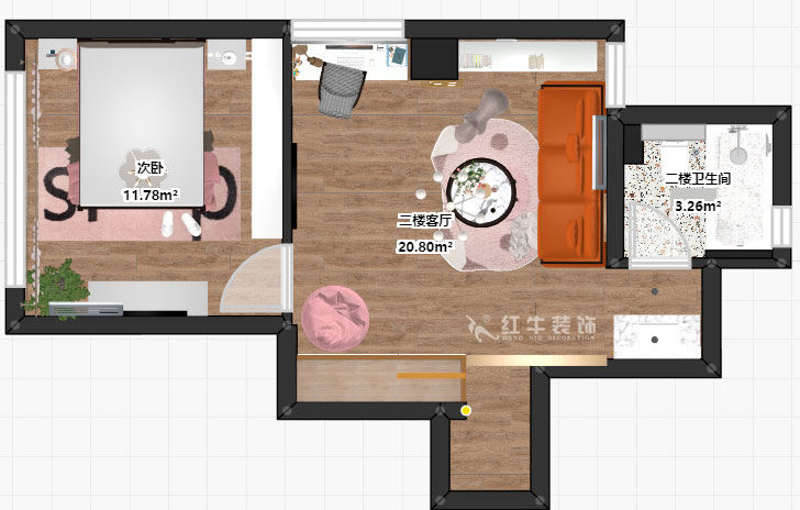 蔣?。魅A龍樾2-6-312-106㎡-簡約風格｜小復式｜2室2廳2衛(wèi)｜二新房裝修｜成品家￥162999｜全包15萬｜00_06二樓彩平圖