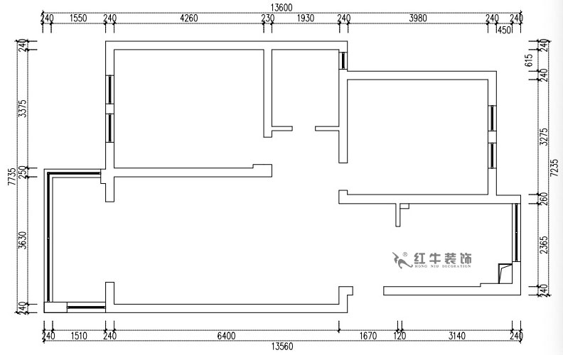 張桐瑋｜仙龍灣山莊22-404-89㎡-日式原木簡約風格｜2室1廳1衛(wèi)｜舊房改造｜半包￥67100｜半包7萬｜00_01原始結(jié)構(gòu)圖
