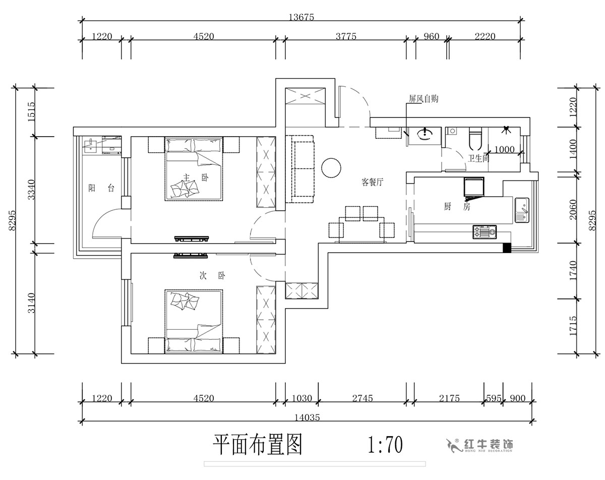 蔣?。蔡┐?1-401-80㎡-現(xiàn)代簡約風(fēng)格｜2室1廳1衛(wèi)｜舊房裝修｜定制家￥126767｜全包12萬｜00_02平面布置圖