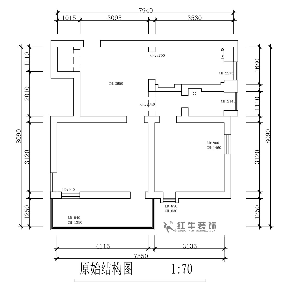 蔣?。珗@路44號小區(qū)3-204-60㎡-現(xiàn)代簡約風(fēng)格｜2室1廳1衛(wèi)｜舊房裝修｜定制家｜全包10萬｜00_01原始結(jié)構(gòu)圖