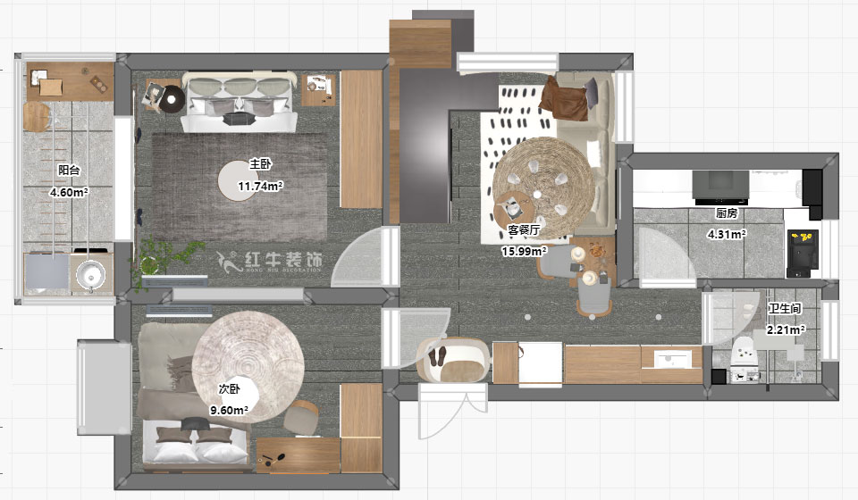 孟憲濤｜堯順佳園2期60-606-72㎡-簡(jiǎn)約風(fēng)格｜3室1廳1衛(wèi)｜新房裝修｜定制家｜全包11萬(wàn)｜00_03一層平面彩圖
