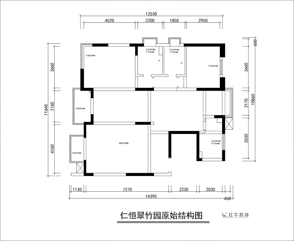 朱彥｜仁恒翠竹園26-204-130㎡-簡(jiǎn)約風(fēng)格｜3室2廳2衛(wèi)｜老房裝修｜定制家｜全包20萬(wàn)｜00_01原始結(jié)構(gòu)圖