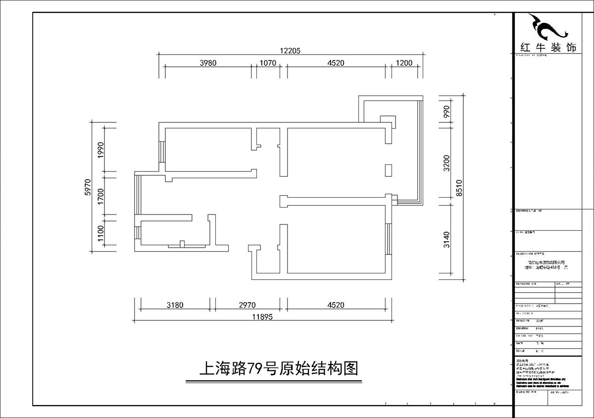 朱彥｜上海路79號2-201-80㎡-簡約風格｜3室1廳1衛(wèi)｜老房裝修｜定制家｜全包11萬｜00_01原始結構圖