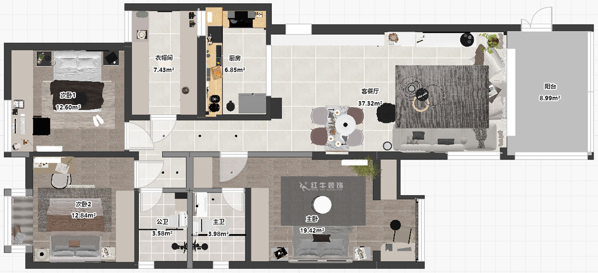蔣?。袞|花園39-210-140㎡-現(xiàn)代簡約風(fēng)格｜4室2廳2衛(wèi)｜新房裝修｜定制家｜全包17萬｜00_03平面彩圖