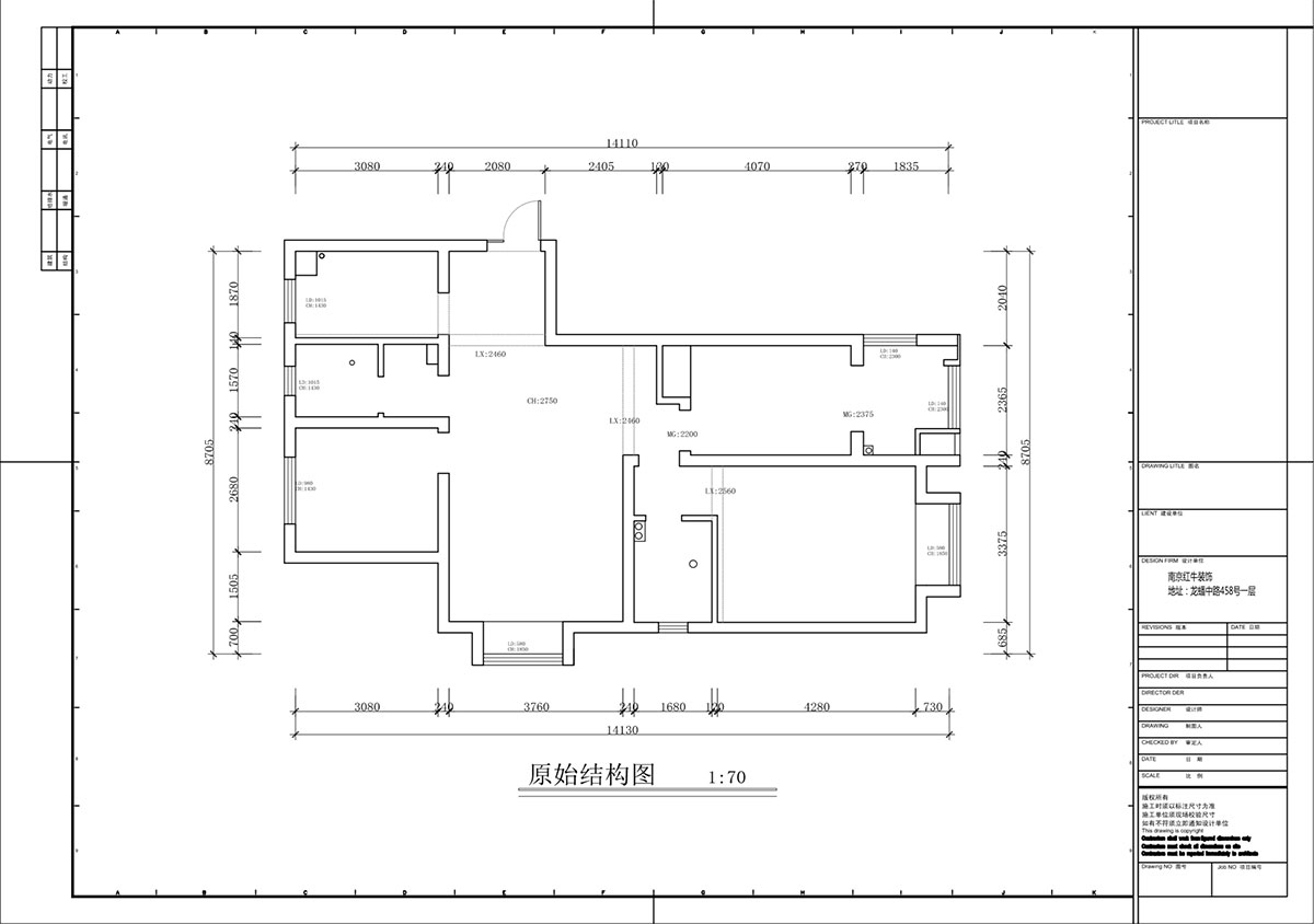 蔣?。鹩驀H10-2004-105㎡-現(xiàn)代簡約風格｜3室1廳1衛(wèi)｜毛坯裝修｜定制家｜全包12萬｜00_01原始結構圖