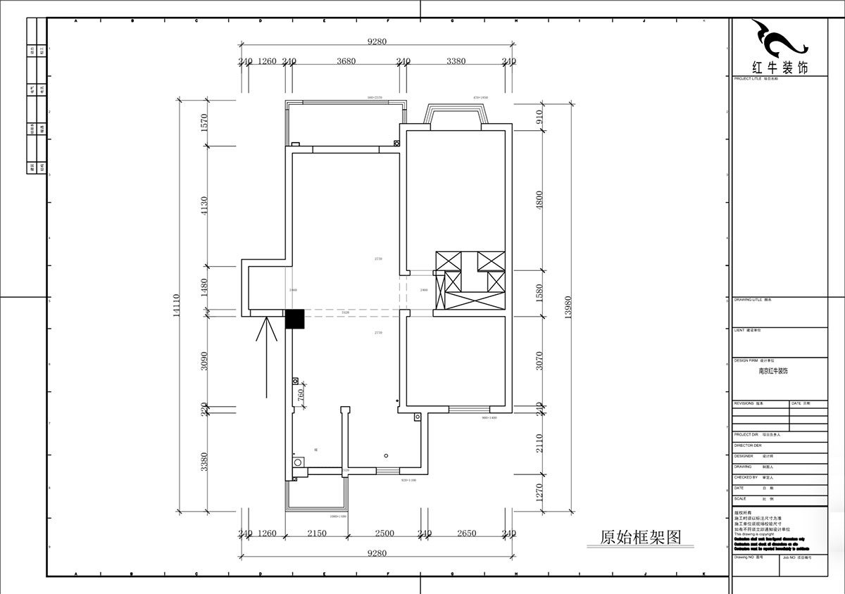 蔣?。汩坷?-2-902-100㎡-現(xiàn)代簡約風格｜2室2廳1衛(wèi)｜老房裝修｜定制家｜全包14萬｜00_01原始框架圖
