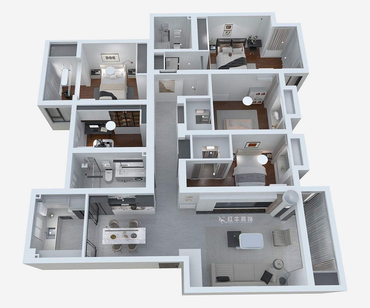 熊皓宇|翠屏東南-180㎡-現(xiàn)代風(fēng)格|5室2廳2衛(wèi)|新房裝修|定制家|全包|00_02平面彩圖
