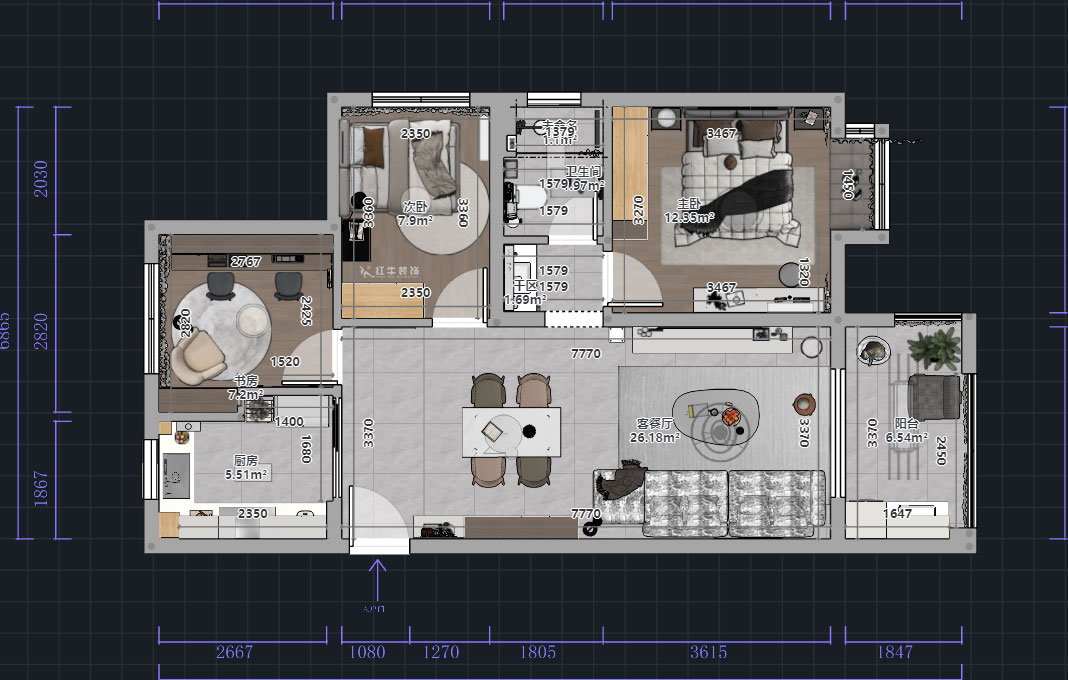 熊皓宇｜中海國(guó)際社區(qū)3期6-1401室-90㎡-現(xiàn)代風(fēng)格｜3室2廳1廚1衛(wèi)1陽臺(tái)｜老房裝修｜定制家｜全包9