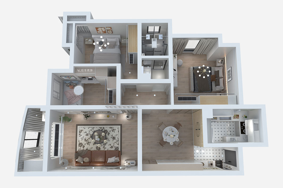 熊皓宇｜恒生名仕嘉园-110㎡-轻法式风格｜3室2厅1卫｜老房装修｜定制家｜全包｜00_02鸟瞰图